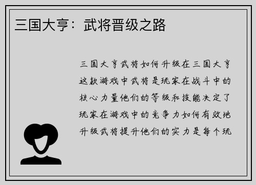 三国大亨：武将晋级之路